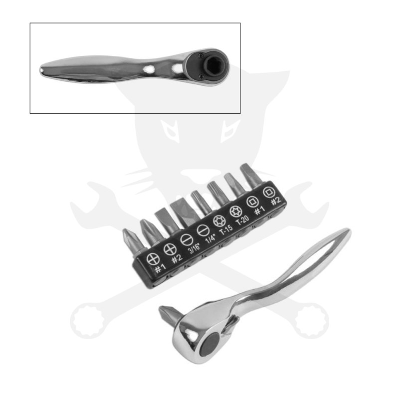 Racsnis hajtószár 1/4"-os bitekhez + bit készlet 10 db-os Laser