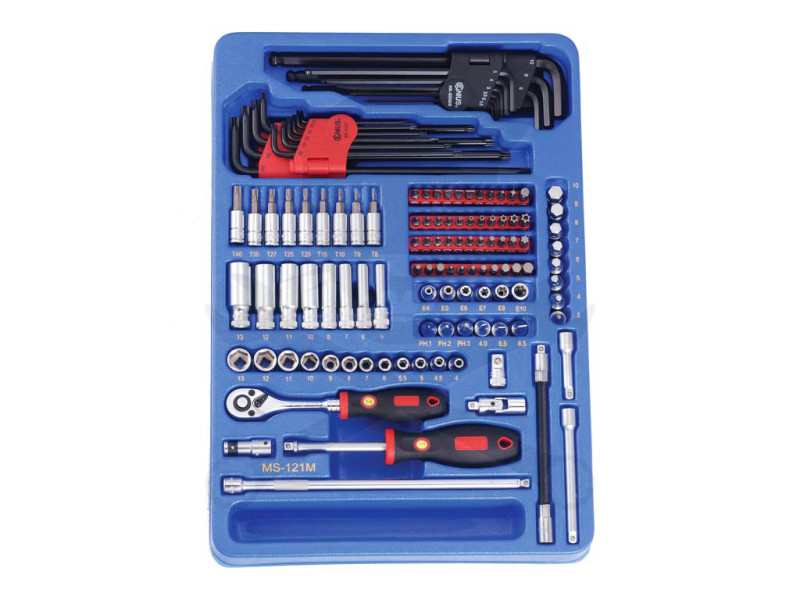 Tálcás Genius dugókulcs + bithegy készlet 1/4" 121 db-os - 1/2