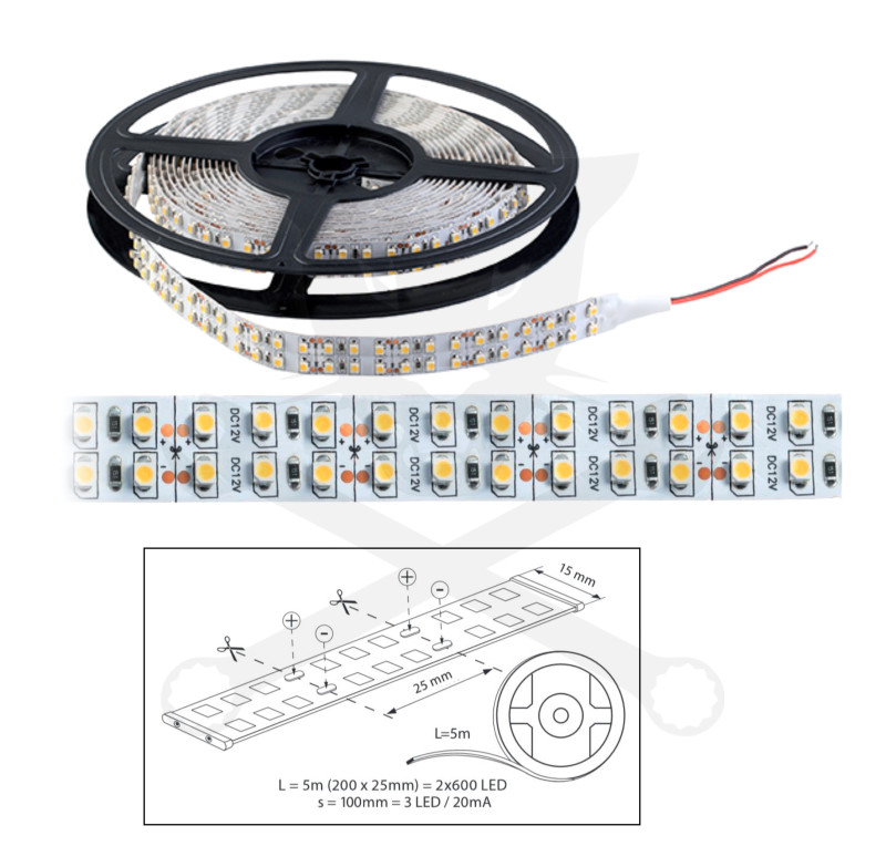 Szalag LED 3528 beltéri 2x120 db/m - 3000K - ELMARK