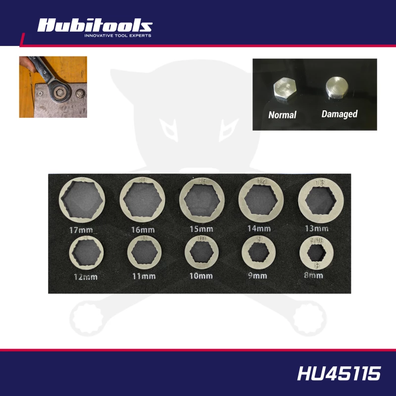 Csavarkiszedő adapter készlet 85%-ig sérült, lesarkalt csavarhoz 8-17 mm