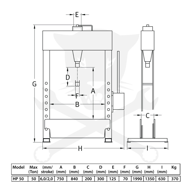 Prés 50 t hidro-pneumatilus kézi-karos - gyors dugattyú - Compac HP 50 G3
