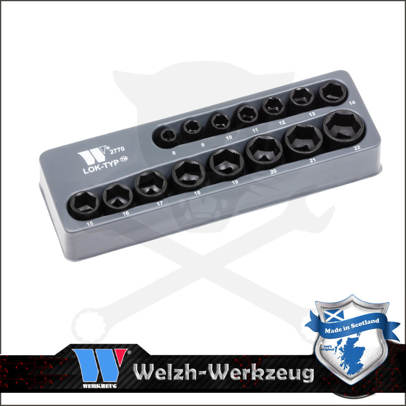 Lok-Typ Légkulcsfej készlet 3/8" 15 db-os spec.6 lap normál 8-22 mm-Welzh