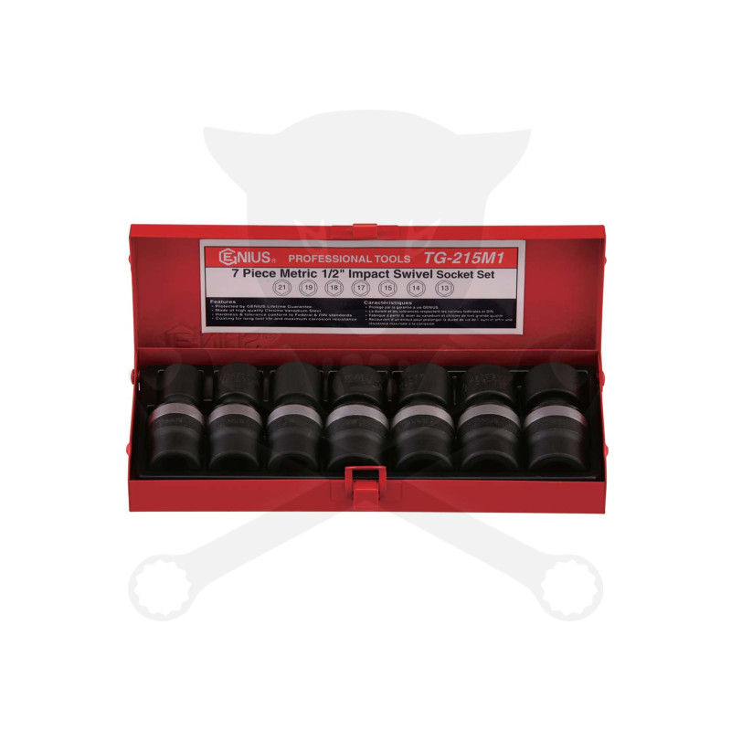 Légkulcsfej készlet 1/2"  7 db 13-21 mm metrikus rövid - Csuklós- Genius