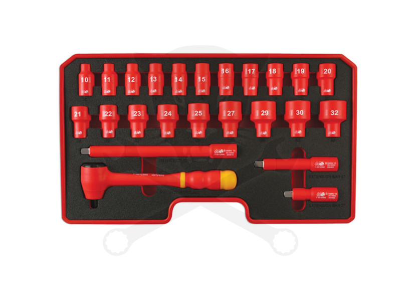 Dugókulcs készlet VDE 1000 V Szigetelt/Hibrid szerszám készlet1/2" 24 db-os