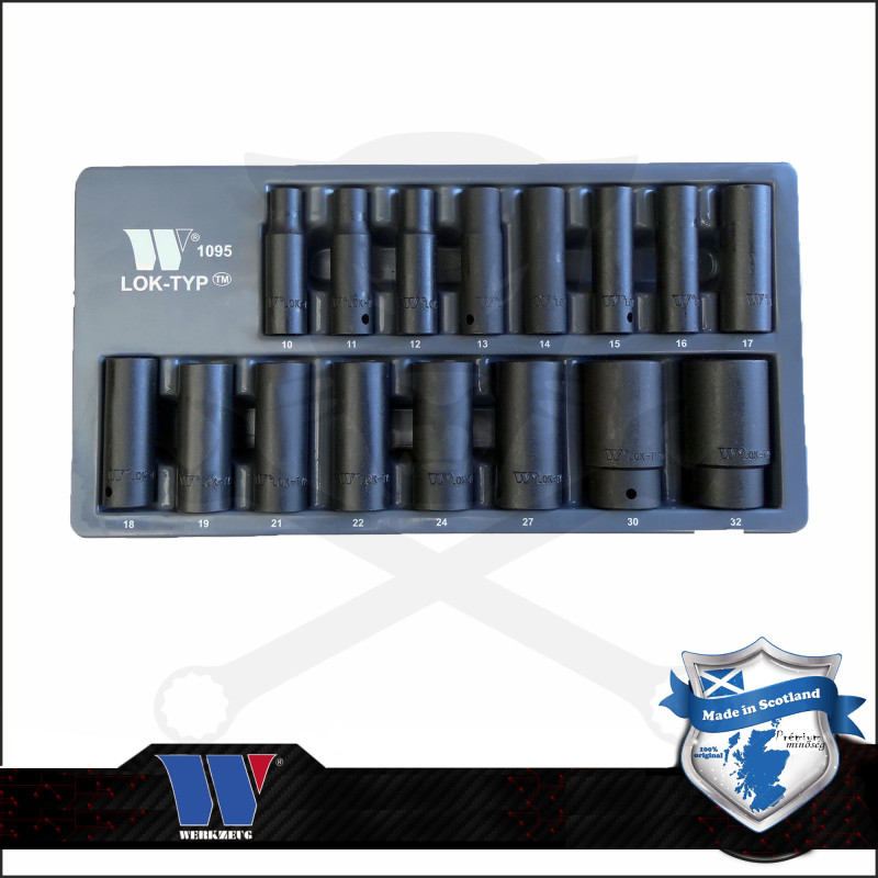 Lok-Typ Légkulcsfej készlet 1/2" 16 db-os spec.6 lap hosszú 10-32 mm-Welzh