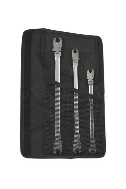 Fékcsőkulcs racsnis, kétoldali csuklós, extra hosszú  3 db-os készlet