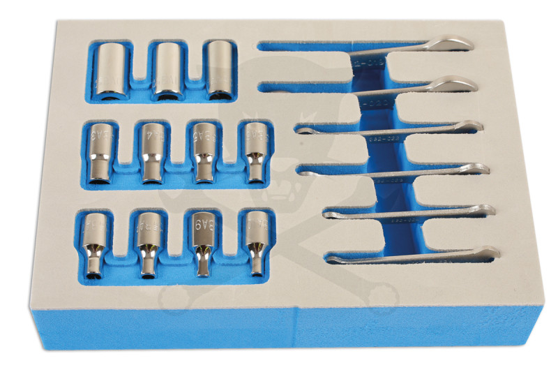 Kettős villáskulcs és dugókulcs készlet 17 db mini BA tálcás