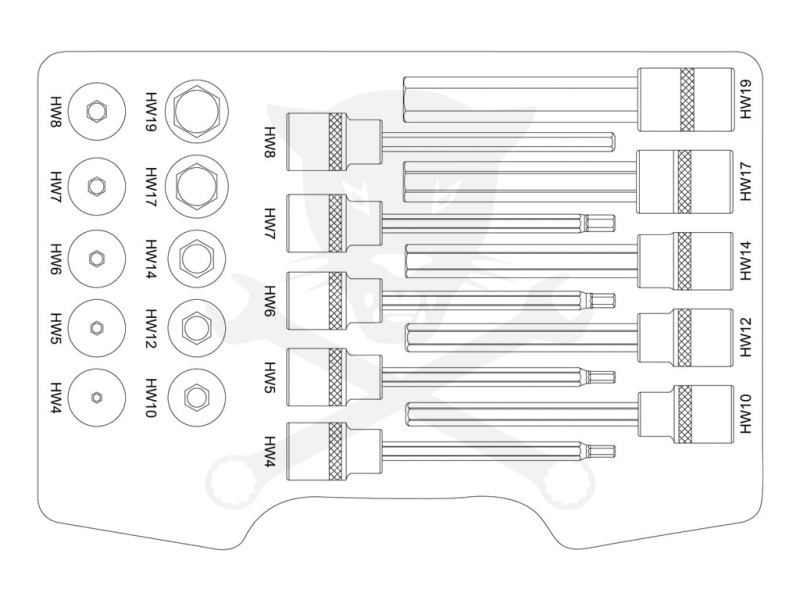 Rátűzőkulcs 20 db-os készlet imbusz 1/2" 4-19 mm Heytec