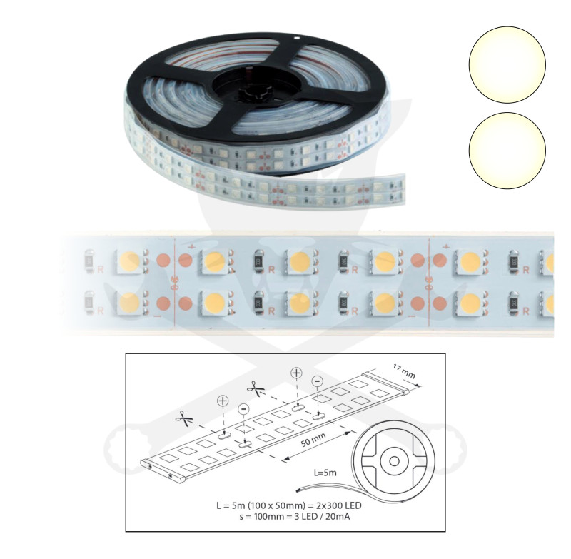 Szalag LED 5050 kültéri 2x60 db/m - 3000K - ELMARK