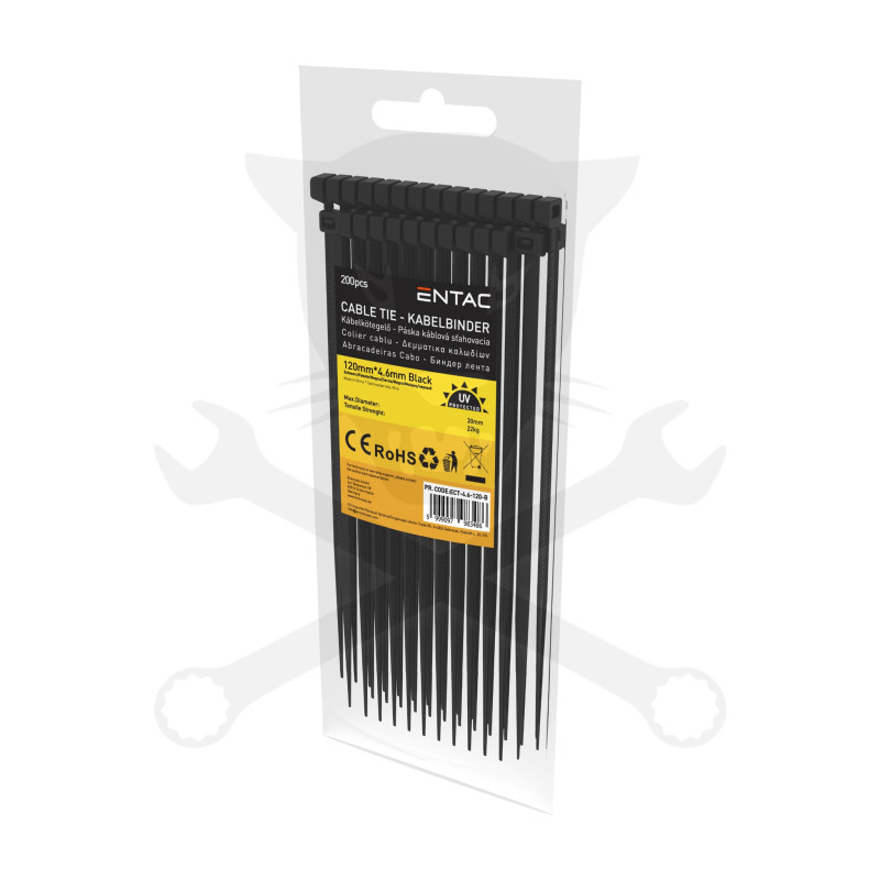 Kábelkötegelő 4,6x120 - Fekete - 200 db-os - Entac