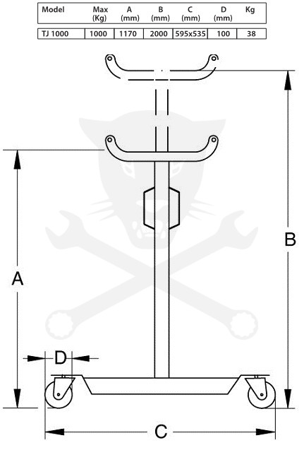 Váltótartó emelő hidraulikus 1 tonnás - szimpla: 1170-2000 mm - Compac