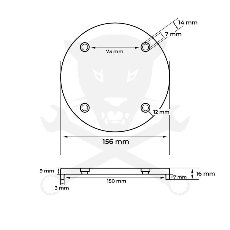 Gumipogácsa csápos emelőhöz 156/150 mm-es fémhátlapú-félperemes