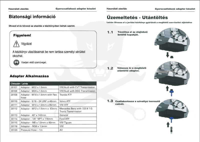 Folyadékpumpa AB71196-hoz ATF/ DSG/CVT váltófeltöltő adapter készlet-Hubi