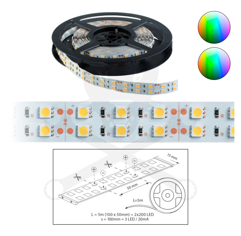 Szalag LED 5050 beltéri 2x60 db/m - RGB - ELMARK