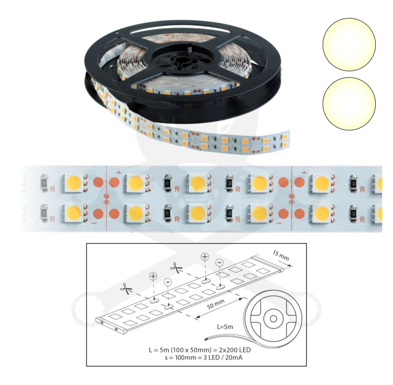Szalag LED 5050 beltéri 2x60 db/m - 3000K - ELMARK