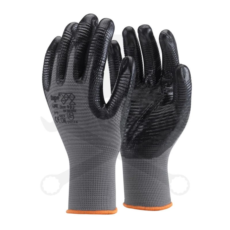 Kesztyű - szerelőkesztyű - szürke Nitril mártott bordáz teny 8/M