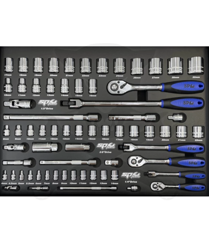Tálcás SP Tools "M" Dugókulcs készlet 1/4-3/8-1/2"  67 db-os