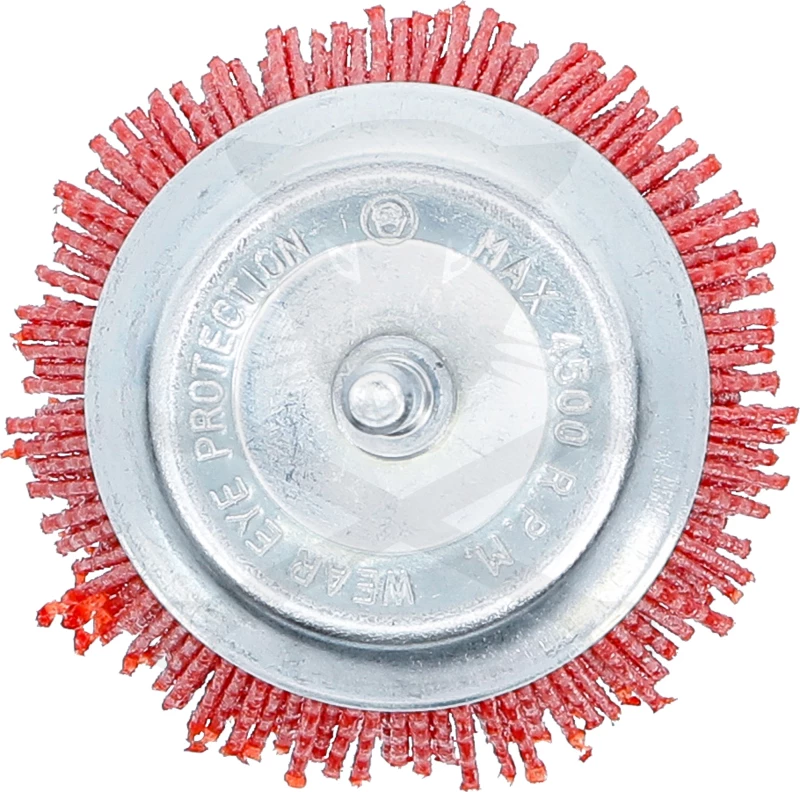 Drótcsiszoló fazékkefe csapos 75 mm - Nylon műanyag piros kefe - BGS