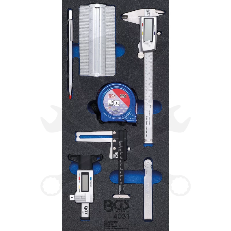 Mérőeszköz készlet  7 db-os szerszám. kocsiba habtálcás 1/3 - BGS