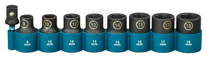 Dugókulcs készlet 1/2" 9 db-os 8-18 mm + 1/4”-1/2” adapter -  Makita