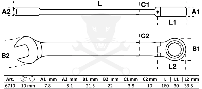 Csillag-villás racsnis 10-es csuklós