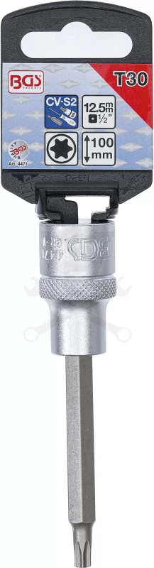 Rátűzőkulcs - crowa+bit 1/2" torx T30 hosszított - BGS