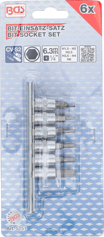 Rátűzőkulcs - crowa+bit készlet 1/4" imbusz 1.5-6 mm 6 db-os BGS