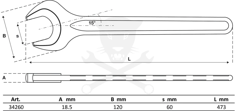 Villáskulcs egyoldalas 60-as - hossz: 473 mm - BGS