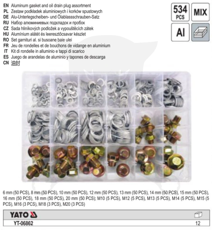 Olajleeresztő csavar készlet 534 db-os -