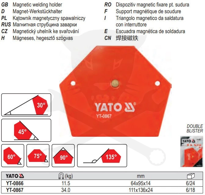 Mágneses szögbeállító 34 kg 111x136x24 mm