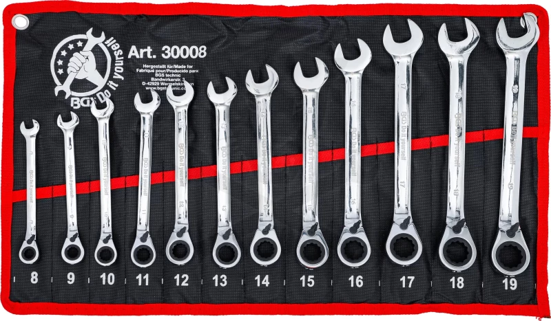 Csillag-villás racsnis készlet 12 db-os  8-19 mm, irányváltós - Kraftman