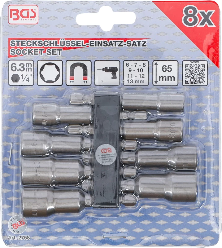 Csavarbehajtó hatlap csavarra, bit befogással készlet6-13 mm /  65mm