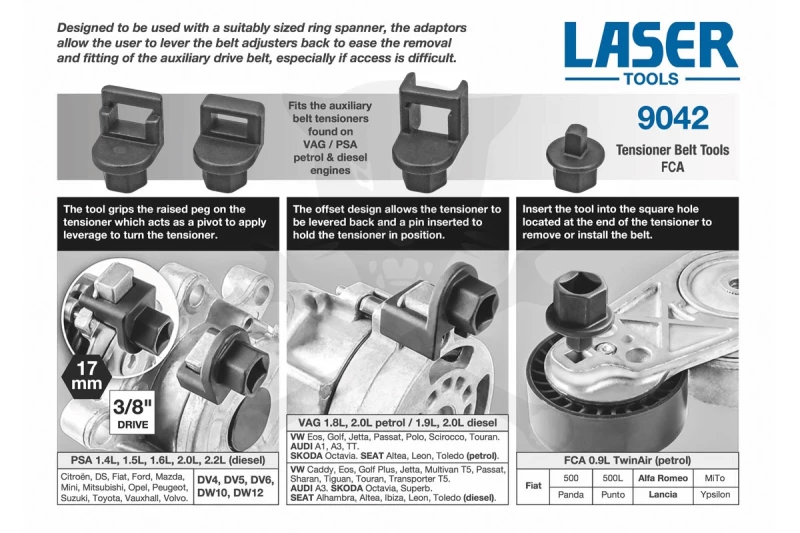 Szíjfeszítő hosszbordás szíj görgőhöz szerszámkészlet PSA, VAG, FCA -