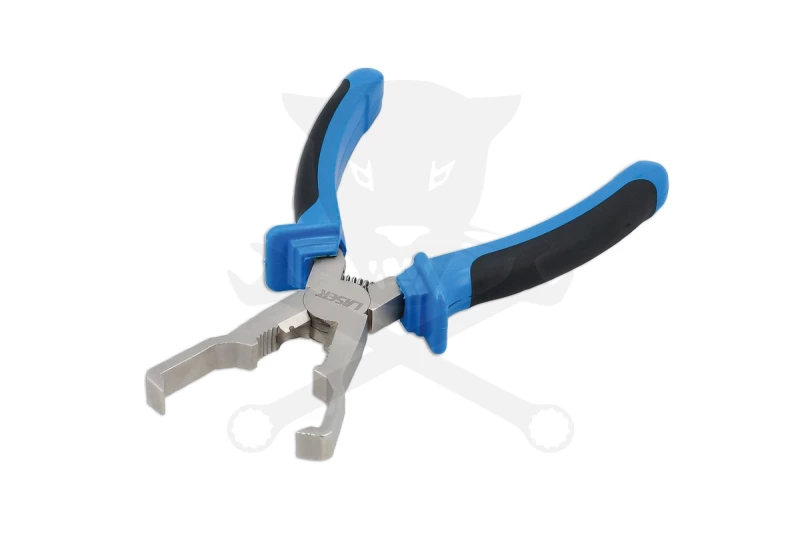 Fogó, elektromos csatlakozókhoz, hajlított kampókkal -