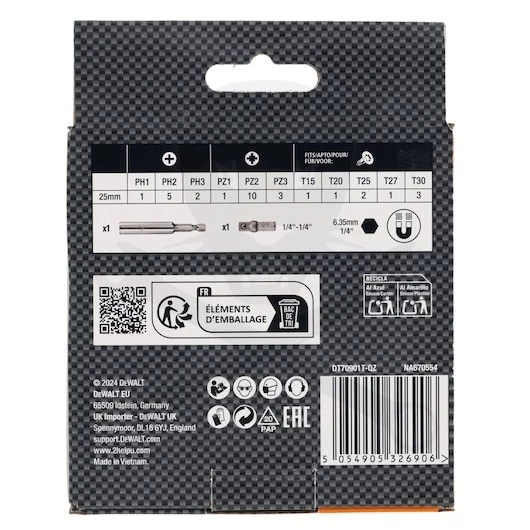 Bit készlet 32 db-os + 1/4" bittartó McLaren - Dewalt