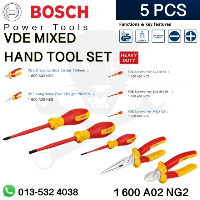 Tálcás Bosch VDE 1000V-os Fogó, csavarhúzó készlet 5 db-os