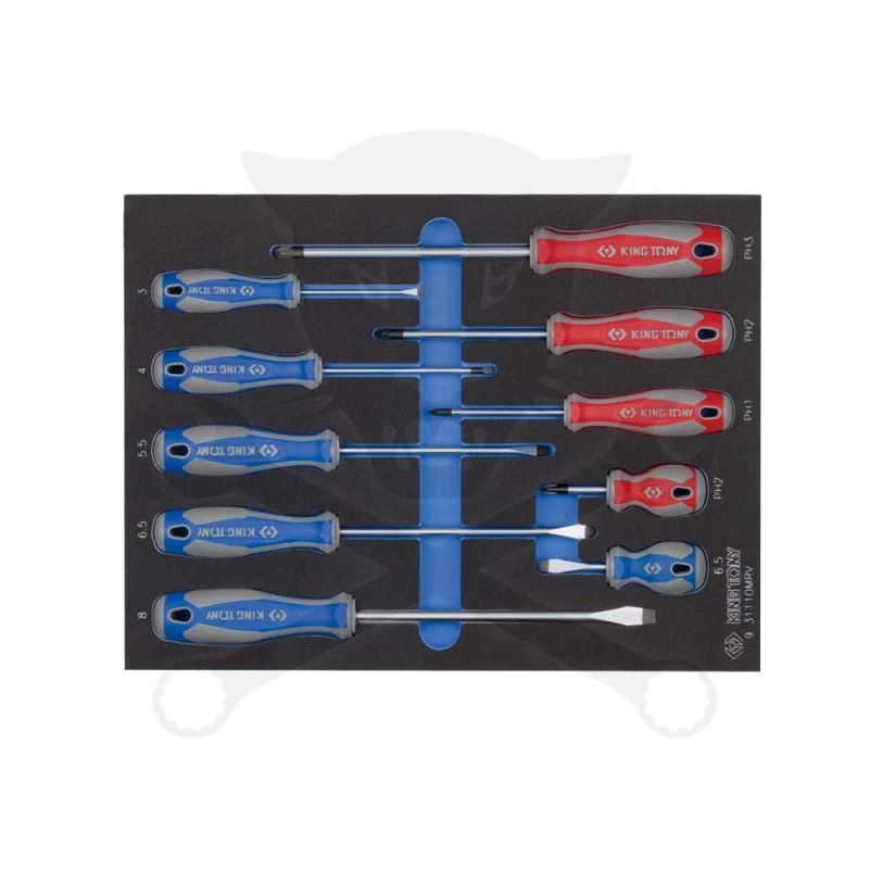 Tálcás KingTony csavarhúzó készlet SL + PH 10 db-os - EVA habtálcás