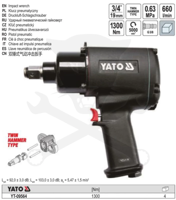 Légkulcs  3/4" 1300 Nm - Yato