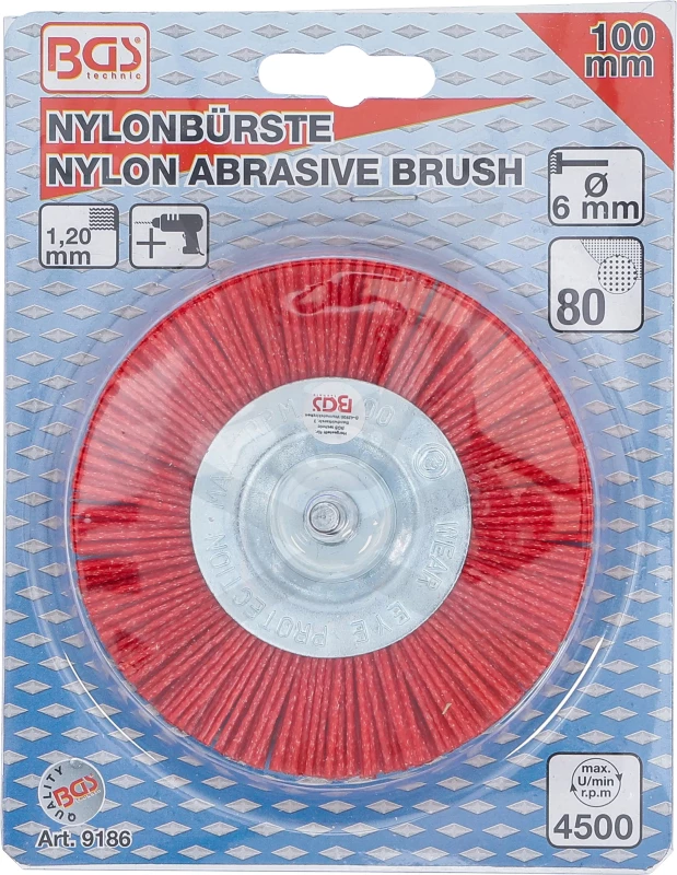 Csapos csiszoló 100 mm - Nylon műanyag piros kefe - BGS