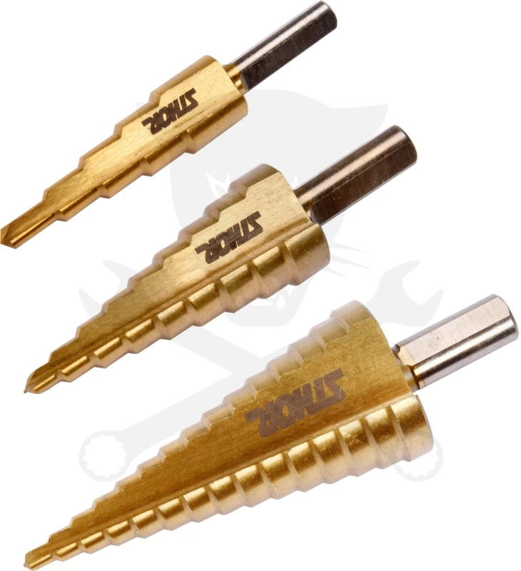 Lemezfúró, lépcsős - készletben 3 db-os HSS TiN 4-12/4-20/4-30 mm -