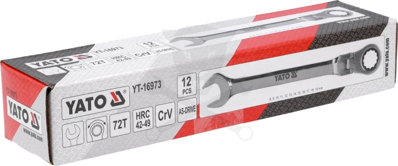 Csillag-villás racsnis-csuklós készlet 8-19 mm 12 részes 72 fogas - Yato