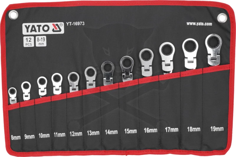 Csillag-villás racsnis-csuklós készlet 8-19 mm 12 részes 72 fogas - Yato