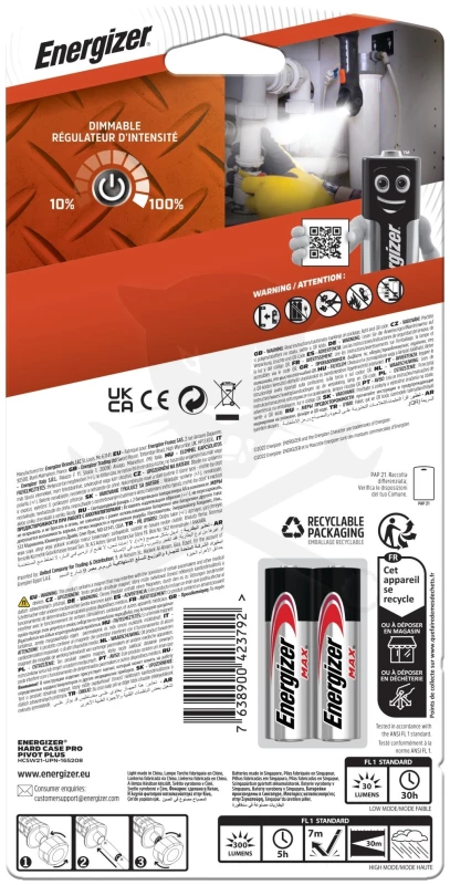 Elemlámpa Energizer HardCase Pivot + 2xAA