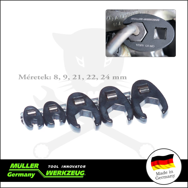 Villáskulcs adapter készlet nyitott 3/8"  5 db: 8-24 mm "Crowfoot"