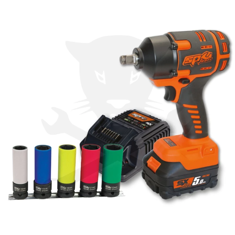 Ütvecsavarozó, akkus 18V  970 Nm 1/2" 1 db 5.0 Ah +5db fej - SP Tools