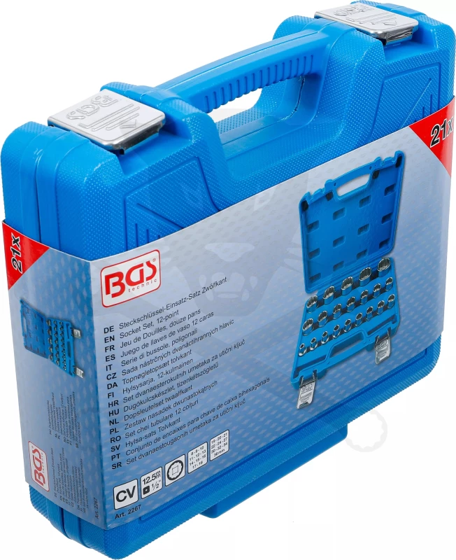 Dugókulcs - crowafej készlet 1/2" 12 szögű rövid  8-36 mm 21 db-os - BGS