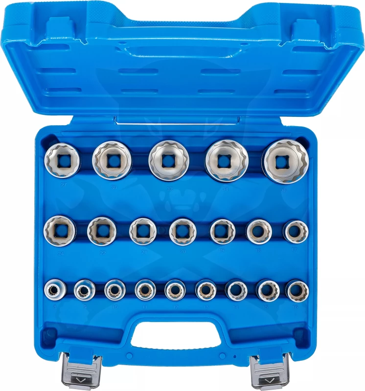 Dugókulcs - crowafej készlet 1/2" 12 szögű rövid  8-36 mm 21 db-os - BGS