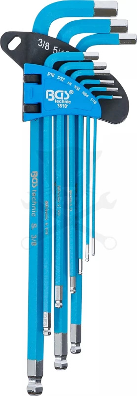 Imbuszkulcs készlet  9 db-os gömbvégű, mágneses 1/16" - 3/8" - BGS