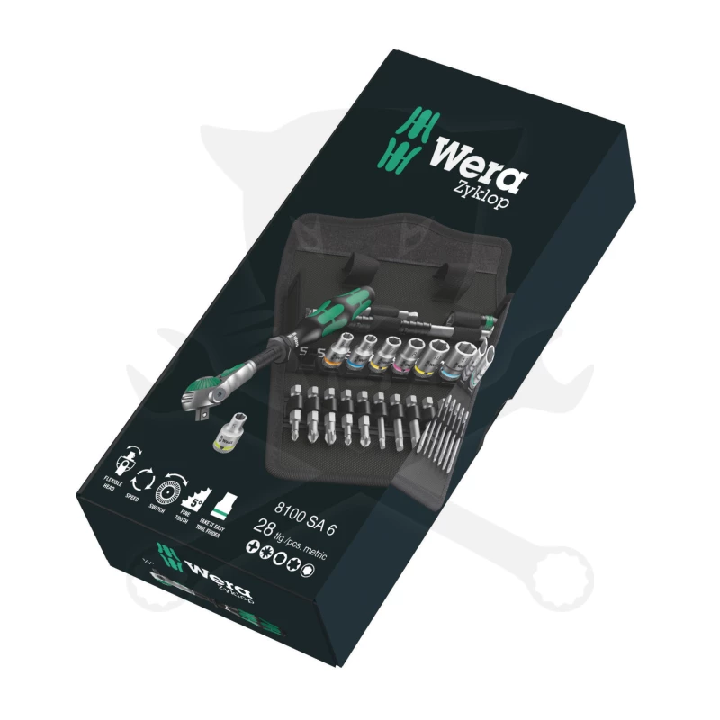 Dugókulcs - crowafej készlet 1/4" 6 lap 5-13 mm + bit 28 db-os - Wera