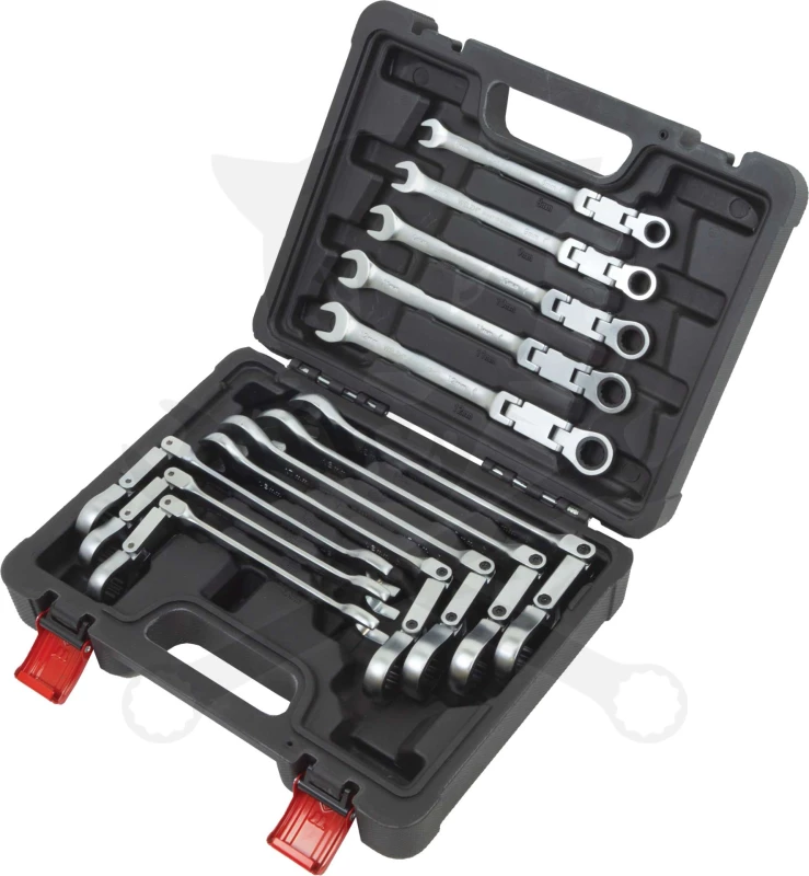 Csillag-villás racsnis-csuklós készlet 8-19 mm 12 részes - dupla csoklós